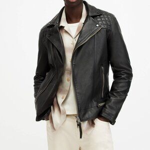 AllSaints Conroy Textured Black Leather Biker Jacket. Men's Size M.